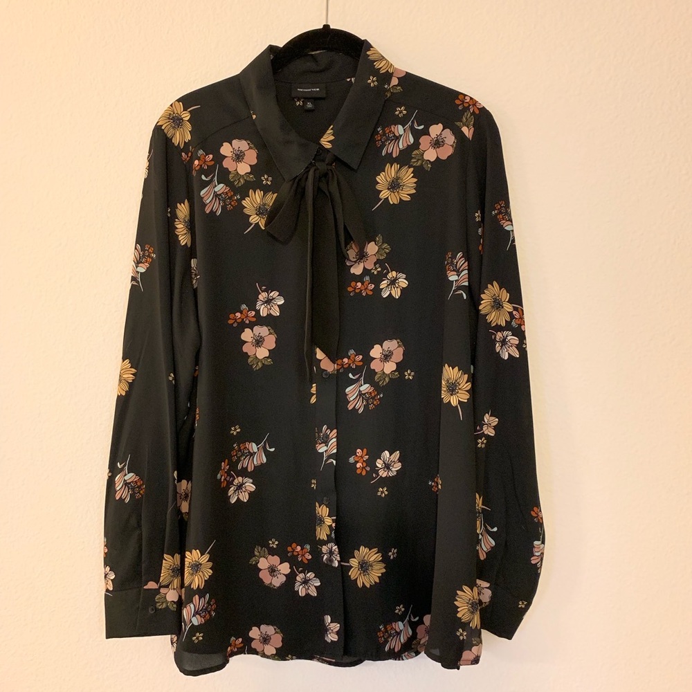 Who What Wear Floral Blouse with Tie